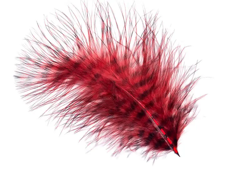 GRIZZLY MARABOU hotfly - 5 pcas. - ca. 13 cm - red black grizzly