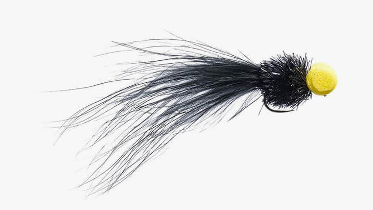 Booby negro amarillo marabú sin púas patrón de mosca de pesca de aguas tranquilas flotante 