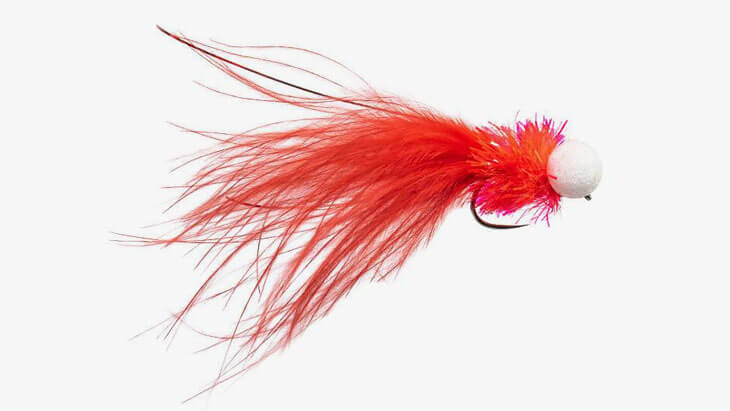 Booby rojo blanco marabú sin púas patrón de mosca de pesca de aguas tranquilas flotante 